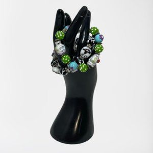 Halloween Stretch Bracelet Lot Lampwork Beads Dia de los Muertos Theme
